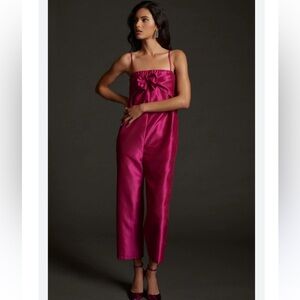 Anthropologie Hutch Satin Bow Tie Jumpsuit Pink Formal size Medium